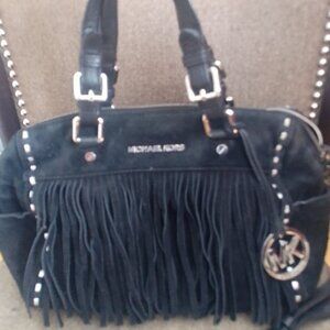 Michael Kors Black Suede Leather Fringe Shoulder Bag